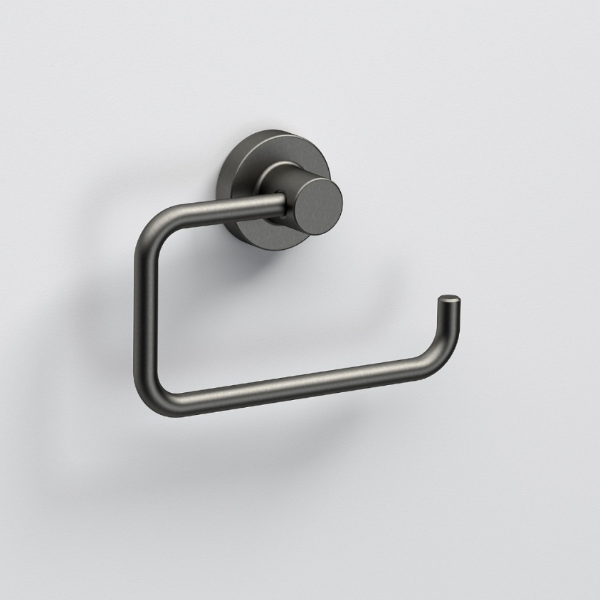 Close up product image of the Origins Living Tecno Project Gunmetal Open Toilet Roll Holder